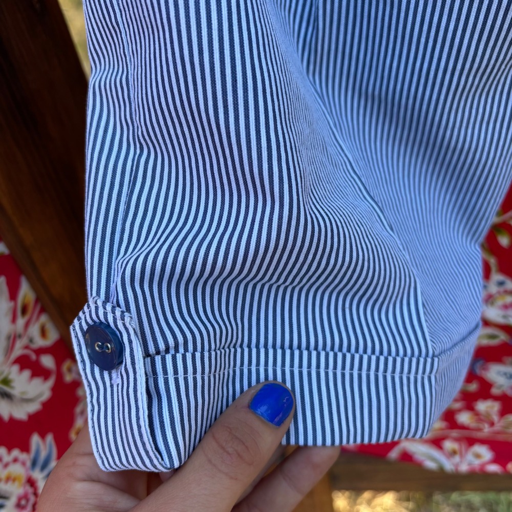 Navy+White Striped Nautical Sailorcore Wide Leg High Rise Capri Pants Size M-L - Picture 9 of 9